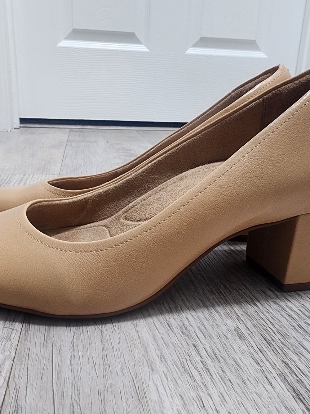Classic Block Heel Pumps in Beige